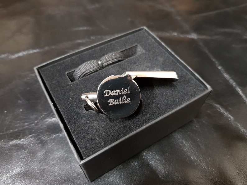 Personalised Engraved Stainless Steel or Gold Plated Whistle FREE Gift Box. Great for sports coaches and teachers or Valentines Gift image 6