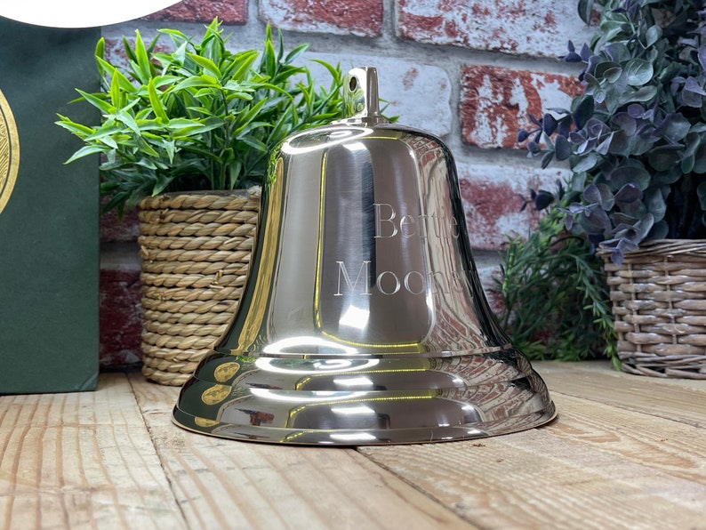 personalised Brass/Chrome Bell with fittings. Engraved with your message Perfect for Birthday Wedding Anniversary Home Boat Pub image 10