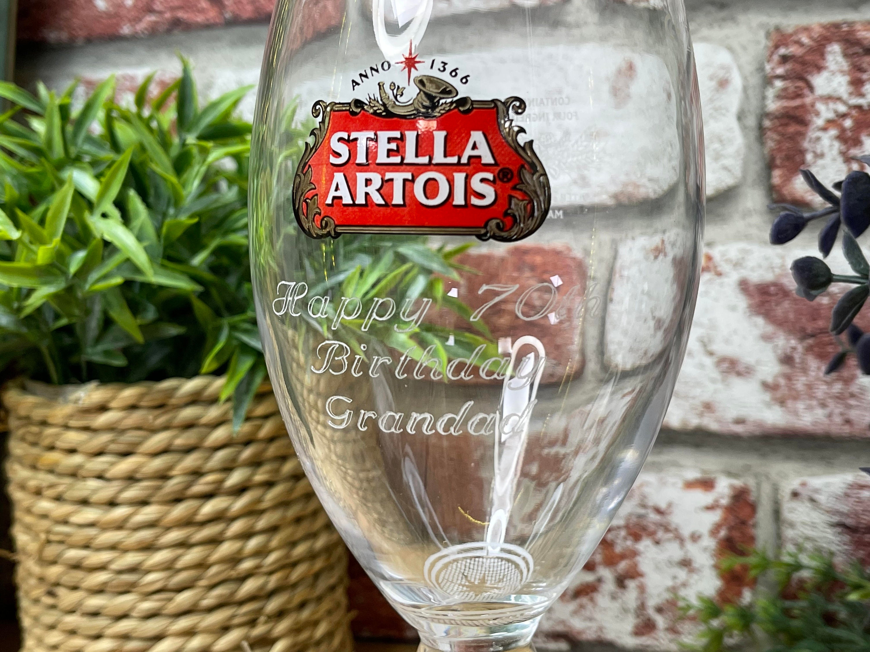 Engraved Stella Artois Chalice Pint Glass. Personalised With Your Message.  Great for Dad or a Stella Lover 