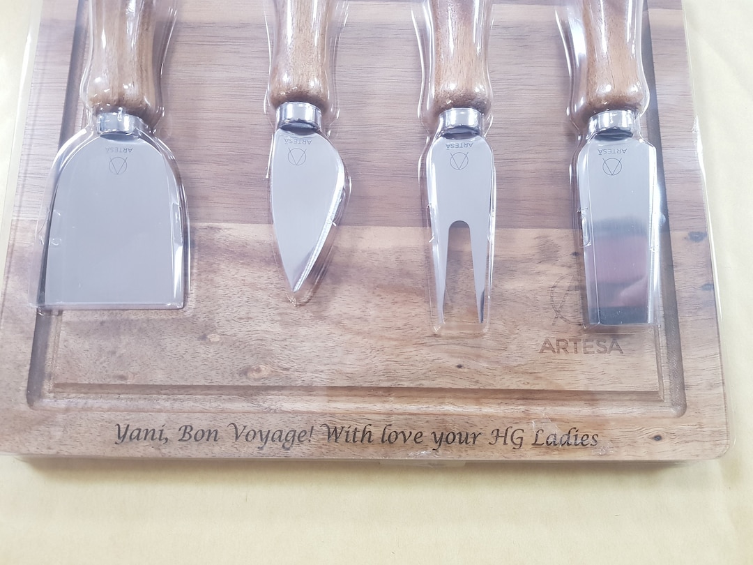 Personalised Artesa Acacia Cheese Board and Knife Set - Laser Engraved ...