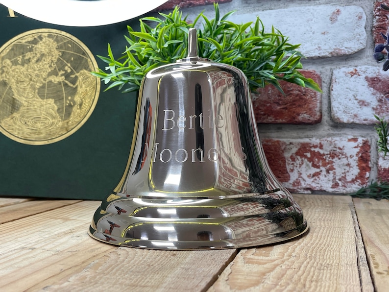 personalised Brass/Chrome Bell with fittings. Engraved with your message Perfect for Birthday Wedding Anniversary Home Boat Pub image 9