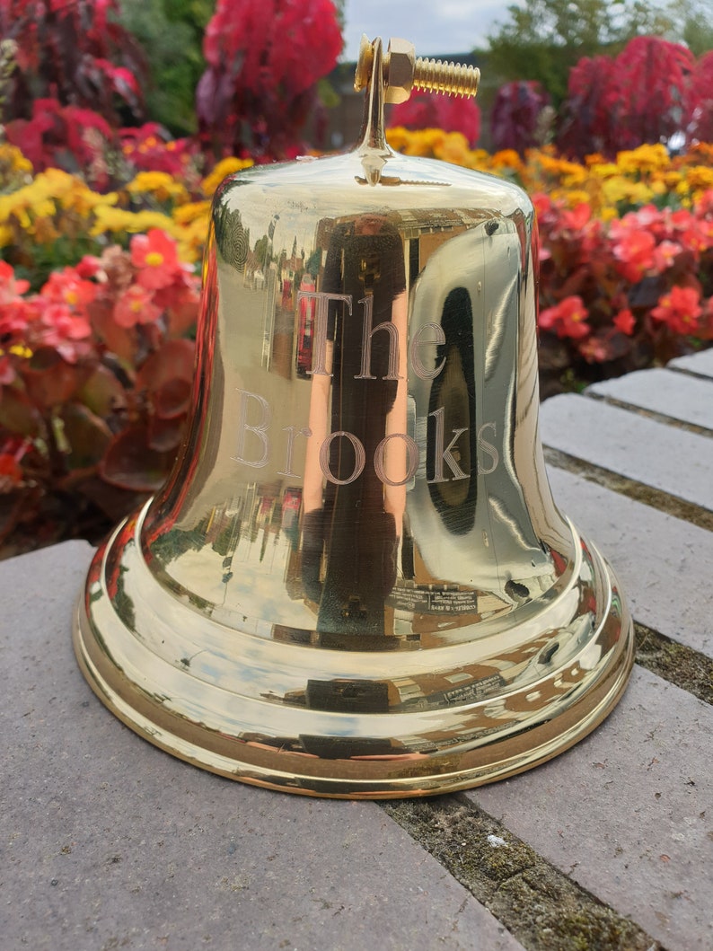 personalised Brass/Chrome Bell with fittings. Engraved with your message Perfect for Birthday Wedding Anniversary Home Boat Pub image 4