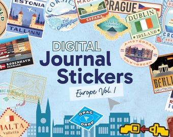 Digitale stickers Europa GoodNotes | 20 png-reisdagboek plannerstickers | Digitale iPad downloaden