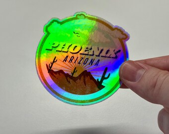 Phoenix Arizona sticker holografisch vinyl | Reissticker VS | Bagage voor laptop bidon iriserend
