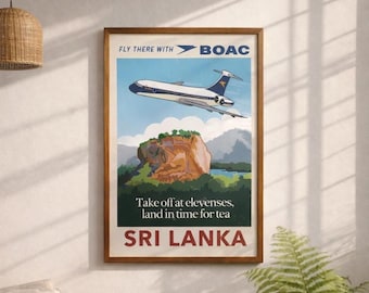 Sri Lanka BOAC vintage vliegtuigreisposter | Retro Ceylon muurkunstafdruk