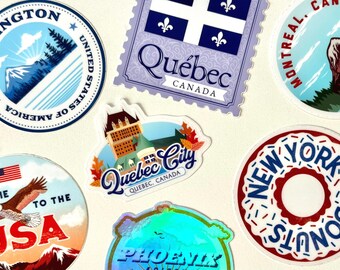Reisstickers VS Canada bundel waterdicht vinyl | Set laptopbagagestickers | Noord-Amerikaans cadeau