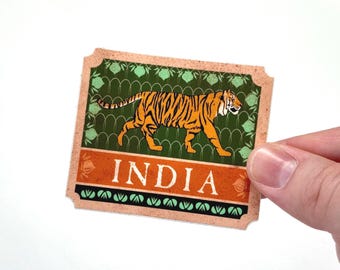 Sticker India tijger waterdicht vinyl | Vintage stempel reissticker | Bagagekoffer laptop bidon
