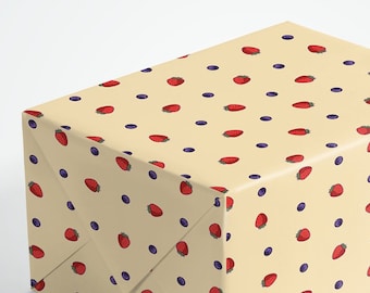 Berries Wrapping Paper | Illustrated Botanical Gift Wrap 3 Large Sheets | Nature Fruit Birthday Present