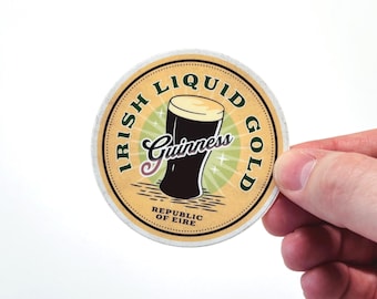 Pegatina de Guinness de Irlanda, vinilo impermeable / Calcomanía de viaje irlandesa / Para portátil, botella de agua, equipaje, San Patricio
