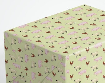 Farm Animal Wrapping Paper | Illustrated Cow, Horse, Turkey Gift Wrap (3 Sheets)