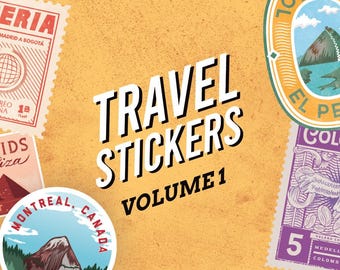 Paquete de pegatinas de viaje dibujadas a mano Vol. 1 / Calcomanías de vinilo vintage (Juego de 5)