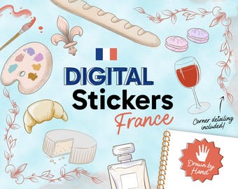 Digitale stickers Frankrijk GoodNotes | Parijs PNG dagboek planner clipart | Digitale download Eiffeltoren