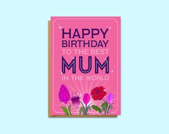Funny Birthday Card for Mum | Illustrated UK Greeting Card, Flowers Design