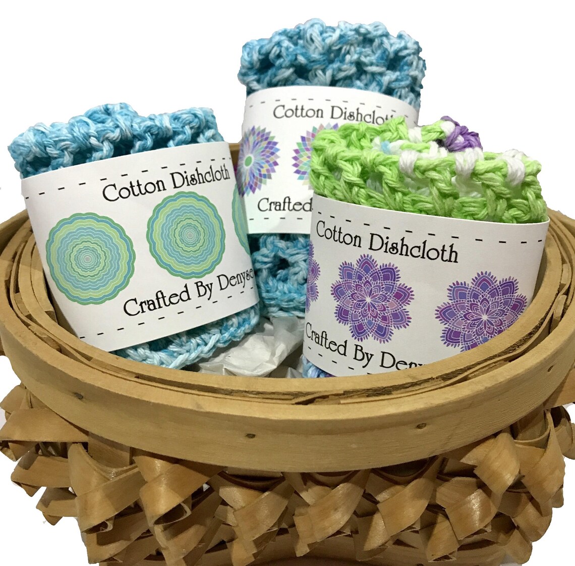 Mandala Pop Designed Crochet Dishcloth Labels Packaging Etsy