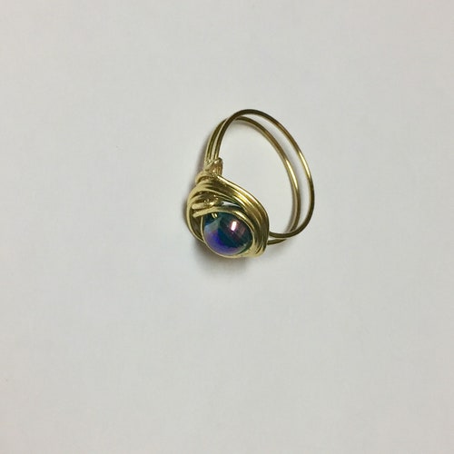 Brass and Rainbow Ring, Wire Wrapped Ring, Jewellery, Size 7 Ring, Handmade Jewelry, Boho shops Rings, Rings for her, glass beads, gift for mom