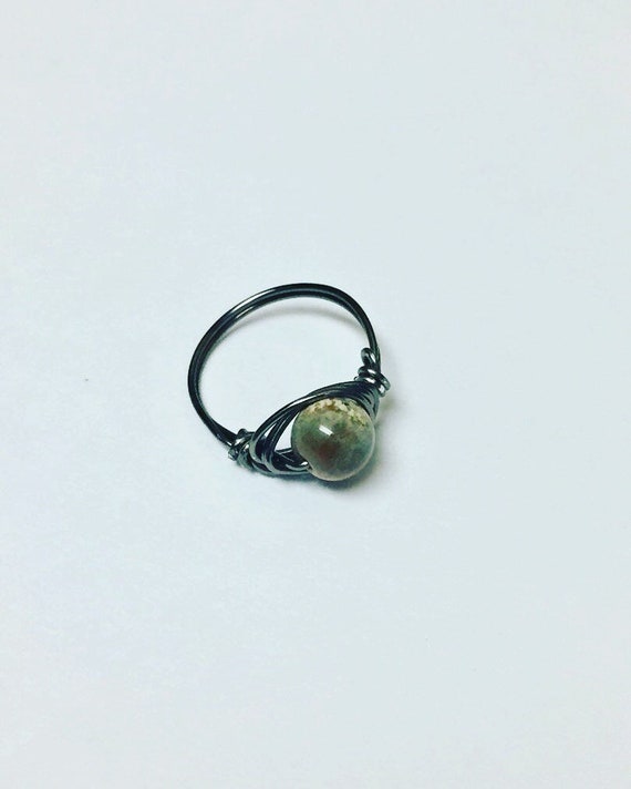 Antique Brass Ring, Wire Wrapped Ring, Jewellery, Size 7 Ring, Handmade Jewelry, Boho Rings, Rings for her, healing beads, gift for mom