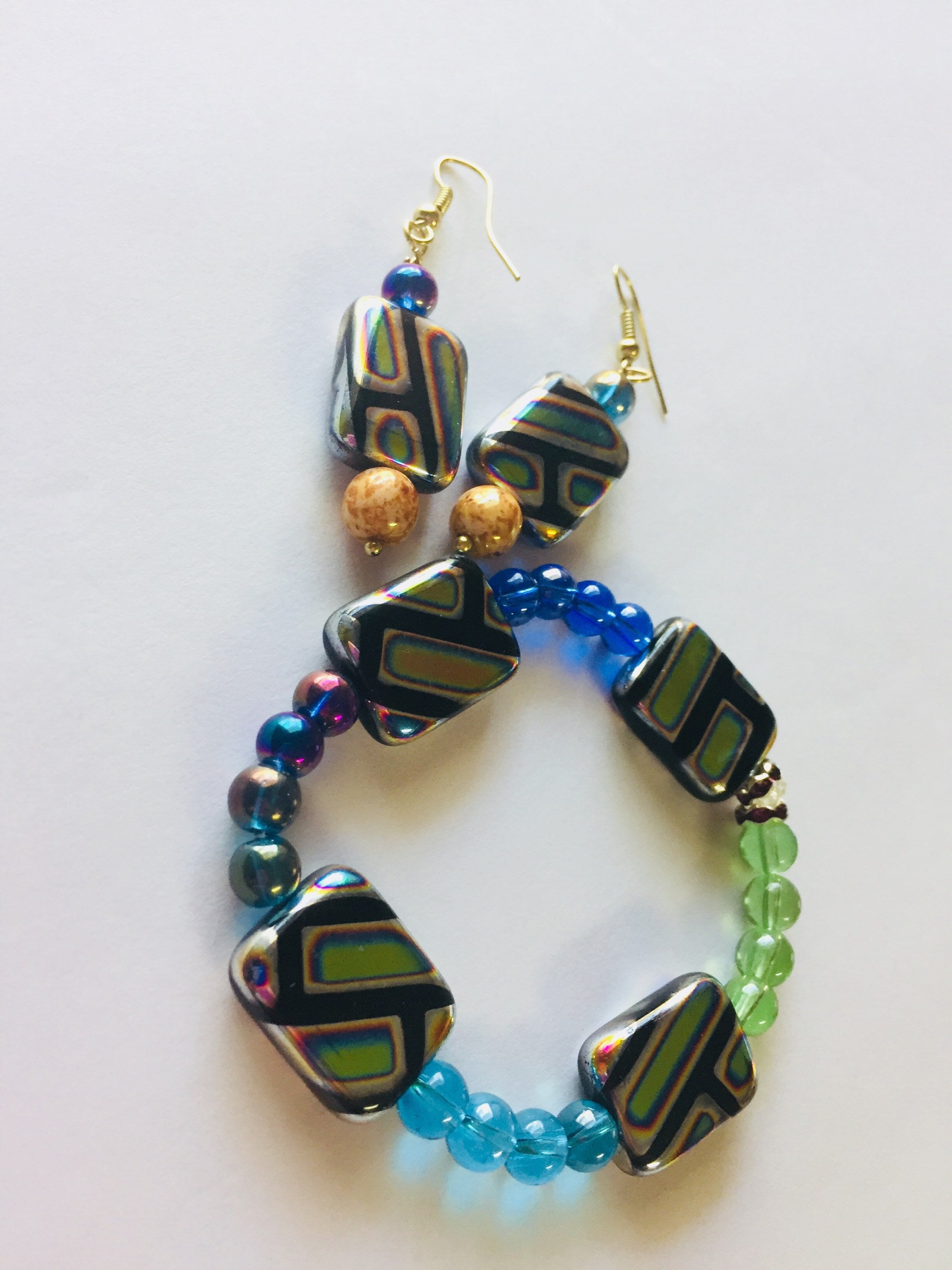 Multicolored Glass Beads Jewelry Set Bracelet and Earrings Etsy