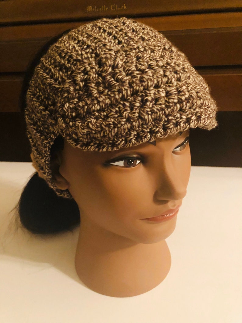 Crochet Visor Hat, Brown and White Handmade Hat, Unique Wool Hat