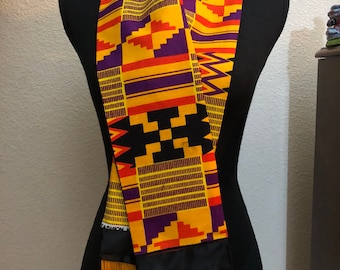 Afrocentric Graduation Stole; Clergy Stole; Fashion Satin Sash; Kente; African Fabric Pocket Square; Vintage Scarf; Unisex Wedding Gift Set;