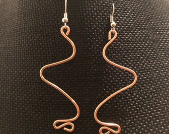 Zig-zag Wire-wrapped Earrings, Simple Statement Earrings, Brass Wire Earrings Dangling Jewelry, Unique Handmade Earrings, Gift for her