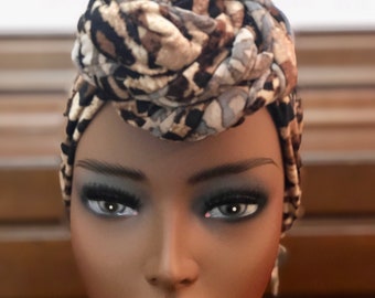 Pre-tied Turban Head-wrap With Bun; Knotted; Open Crown Stretchy Wide Headband; Seamless Slip-on Scarf; Gift; Chemo Wrap, Alopecia Cap