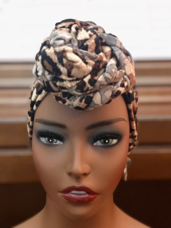 Pre-tied Turban Head-wrap With Bun; Knotted; Open Crown Stretchy Wide Headband; Seamless Slip-on Scarf; Gift; Chemo Wrap, Alopecia Cap