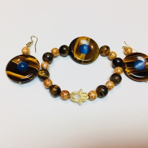 Tigers eye and cats eye Jewelry Set, Bracelet and Earrings, gemstone, beads, Handcrafted, Jewellery, Gift for mom, Gift for her, custom made image 8