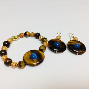 Tigers eye and cats eye Jewelry Set, Bracelet and Earrings, gemstone, beads, Handcrafted, Jewellery, Gift for mom, Gift for her, custom made image 4
