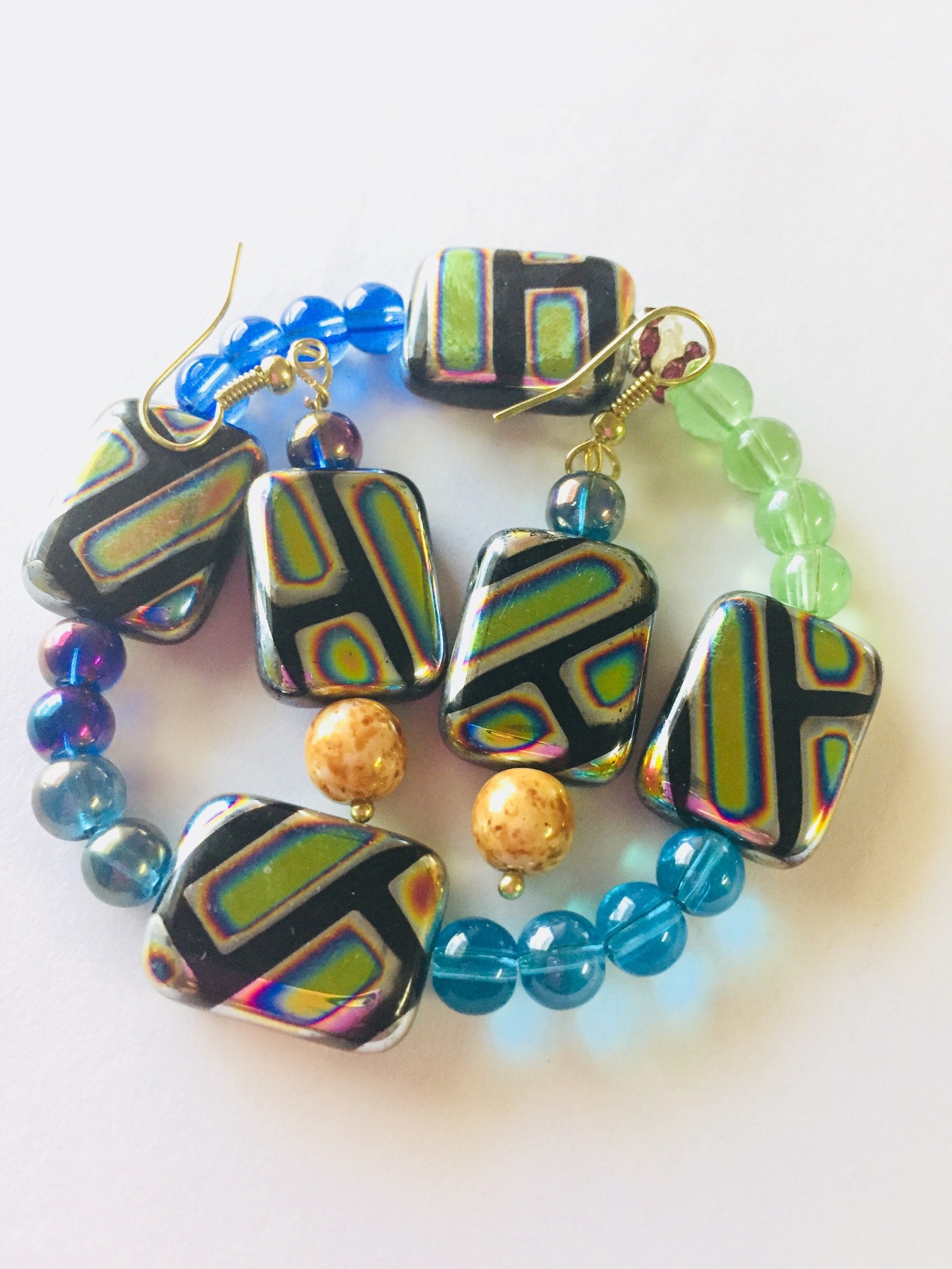 Multicolored Glass Beads Jewelry Set Bracelet and Earrings Etsy