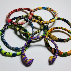 Ankara Wrapped Wire Bangles, Unisex African Fabric Bangles Bracelets, Handmade Jewelry, Colorful Accessories, Afrocentric Jewelry, Gift Idea