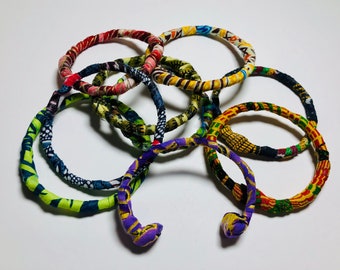 Ankara Wrapped Wire Bangles, Unisex African Fabric Bangles Bracelets, Handmade Jewelry, Colorful Accessories, Afrocentric Jewelry, Gift Idea