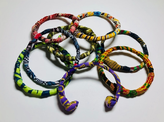 Ankara Wrapped Wire Bangles, Unisex African Fabric Bangles Bracelets, Handmade Jewelry, Colorful Accessories, Afrocentric Jewelry, Gift Idea