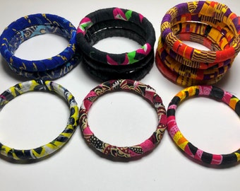 Ankara Fabric Bangles, Stackable Multicolored Bracelets, Handmade Jewelry, Colorful Accessories, Afrocentric Jewelry, Colorful Gifts for all