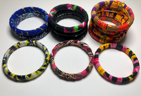 Ankara Fabric Bangles, Stackable Multicolored Bracelets, Handmade Jewelry, Colorful Accessories, Afrocentric Jewelry, Colorful Gifts for all