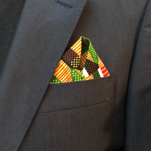 Mens Pocket Square, African Print, Kente, Handkerchief, Ankara Accessories,  Gift Set, Men&#39;s Wedding Attire, Afrocentric Gift for him