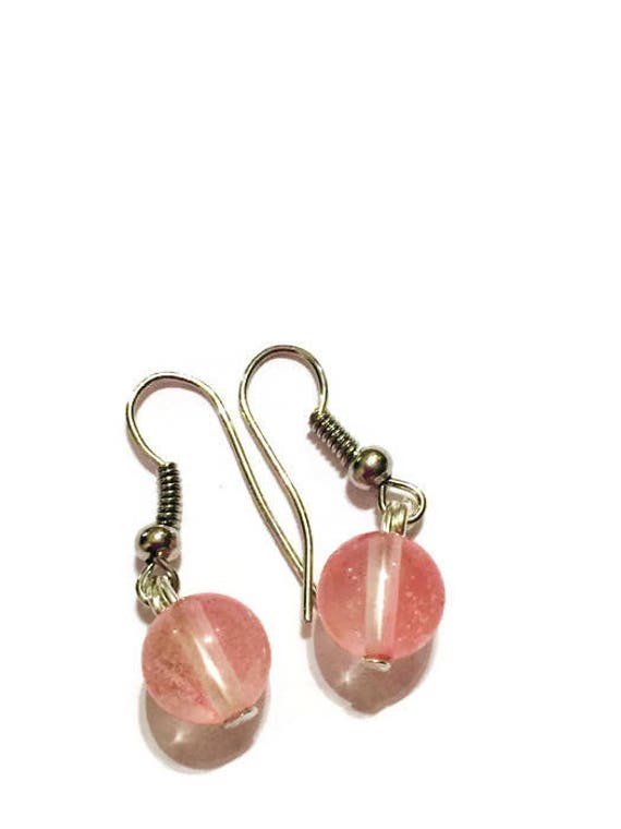 Ruby Quartz Dangling Earrings, Beautiful Earrings, Handmade Jewellery, Semi-precious Gemstone Jewelry, Watermelon Earrings, Custom Made Gift