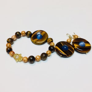 Tigers eye and cats eye Jewelry Set, Bracelet and Earrings, gemstone, beads, Handcrafted, Jewellery, Gift for mom, Gift for her, custom made image 5