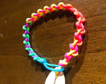 Friendship Bracelet, Cowrie, Cord, Puka Anklet, Cowry Shell Wristband, Handmade, Knotted, Custom Jewelry, Unisex, Unique, Gift for All