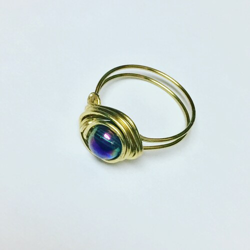 Brass and Rainbow Ring, Wire Wrapped Ring, Jewellery, Size 7 Ring, Handmade Jewelry, Boho shops Rings, Rings for her, glass beads, gift for mom
