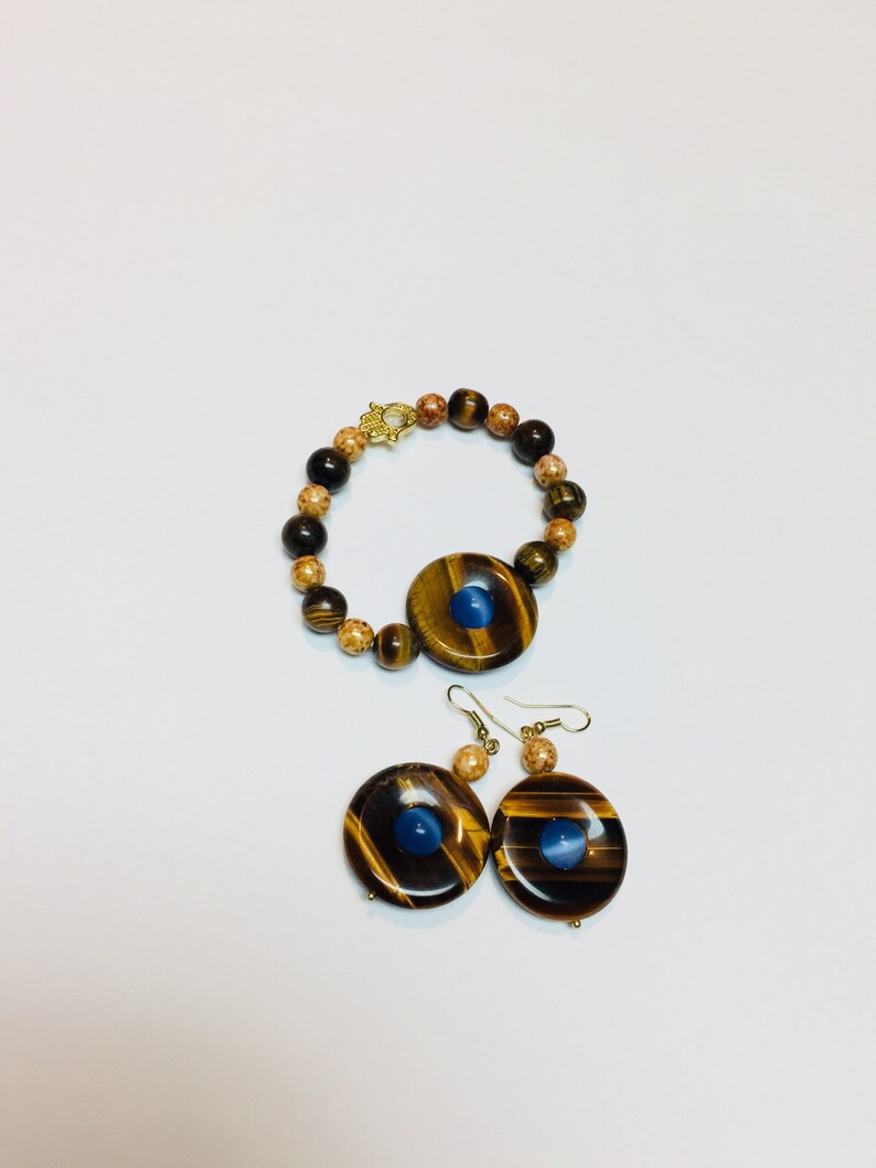 Tigers eye and cats eye Jewelry Set, Bracelet and Earrings, gemstone, beads, Handcrafted, Jewellery, Gift for mom, Gift for her, custom made image 9