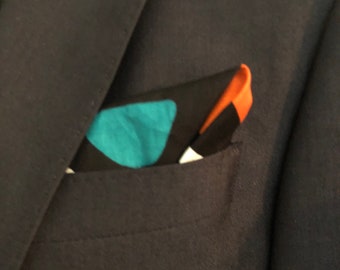 Mens African Print and Satin Pocket Square, Handkerchief, Ankara Fabric, Suit Pocket Accessories, Mens Formal Attire, Wedding Gift for him