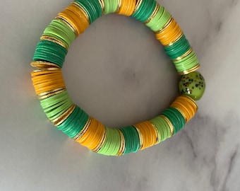 Stacking Heishi Bracelet, Disc Beads, Gold Accent Heishi Disc Beaded Bracelet, Bohemian Bracelet, Boho Jewelry, Gold Disc Bracelet