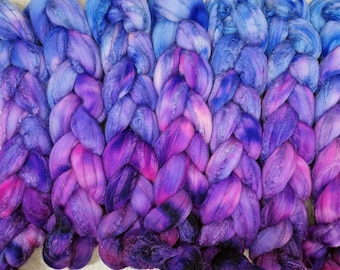 Hand dyed Merino wool and tussah silk fibre for spinning 100g (3.5oz) - TWILIGHT