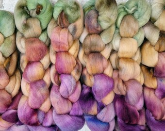 Hand dyed Punta Arenas fibre for spinning 100g (3.5oz) - HEATH