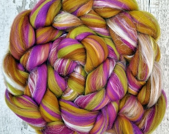 Blended top for spinning and felting. 21 micron Merino wool and silk. 100g (3.5oz) BAZAAR