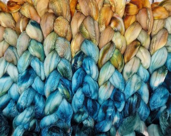 Hand dyed Merino wool and tussah silk fibre for spinning 100g (3.5oz) - TIDEWRACK