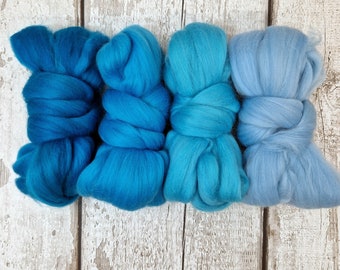 BRIGHT BLUE -  Merino Wool Top Set - 4 x 25g(0.8oz)