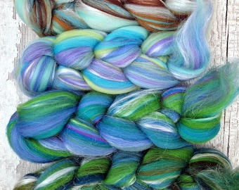 Blended top for spinning and felting. 21 micron Merino wool and silk. 100g (3.5oz) SET 2