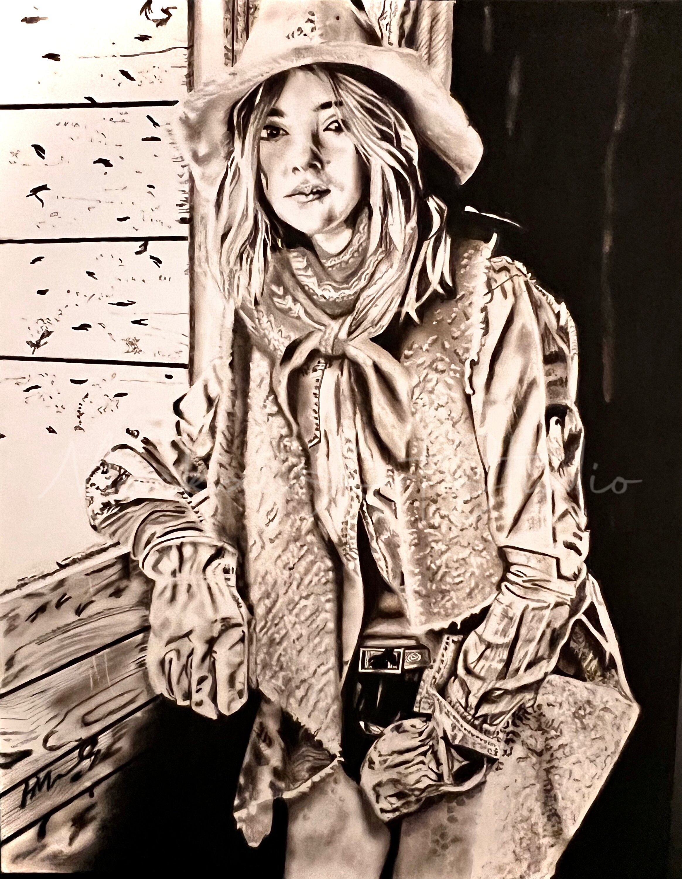 Realistic Cowgirl Drawing Cowgirl Gift Girl Portrait Girl Gifts Girl ...