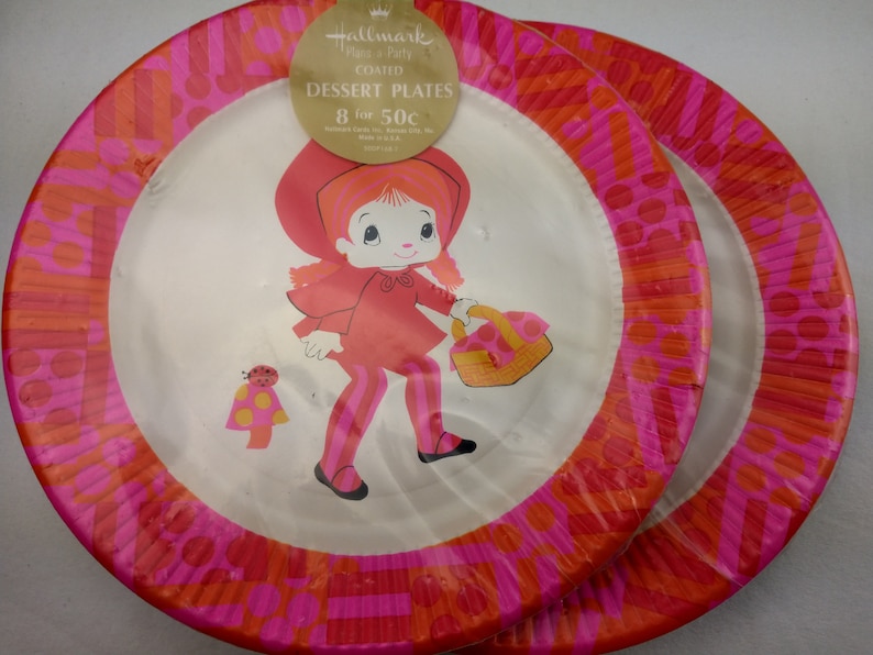 Vintage Retro Mod Party Dessert Plates Hallmark Pack of 8 New Sealed NOS